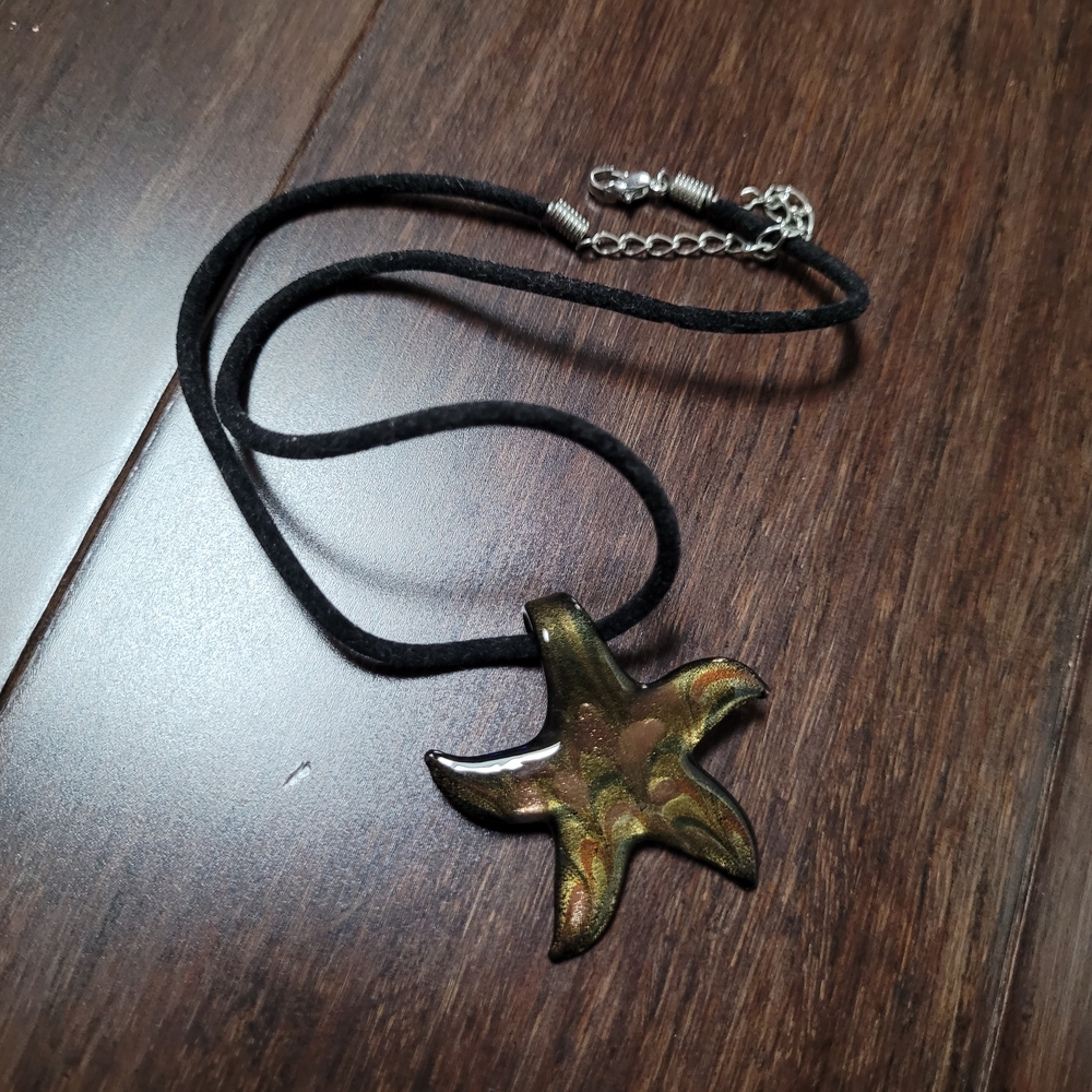 Gold Glass Starfish Pendant Necklace